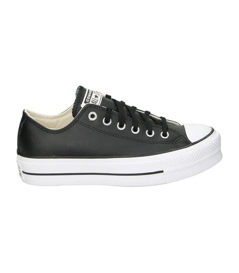 Zapatillas Negras Bajas De Piel Con Plataforma Converse All Star