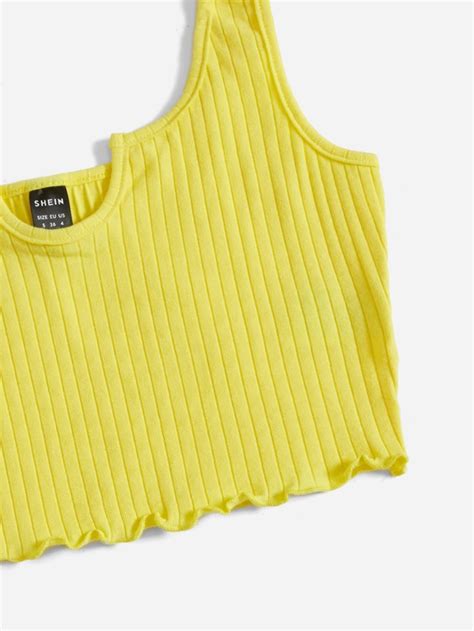 Shein Ezwear Neon Yellow Notched Neck Rib Knit Crop Tank Top Shein Usa