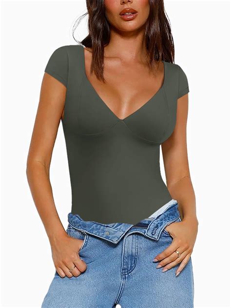 Reoria Womens Sweetheart V Neck Cap Sleeve Double Lined Sexy Trendy