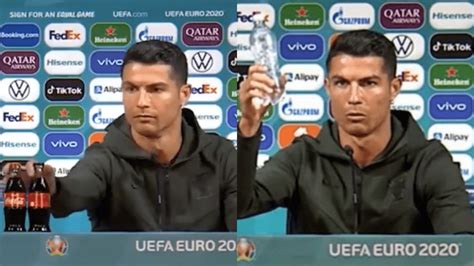 Euro 2020 Cristiano Ronaldo Angrily Removes Coca Cola Bottles Kept In