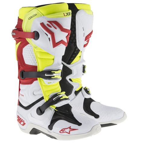 Bottes Cross Alpinestars TECH 10 WHITE RED YELLOW FLUO 2018 Bottes