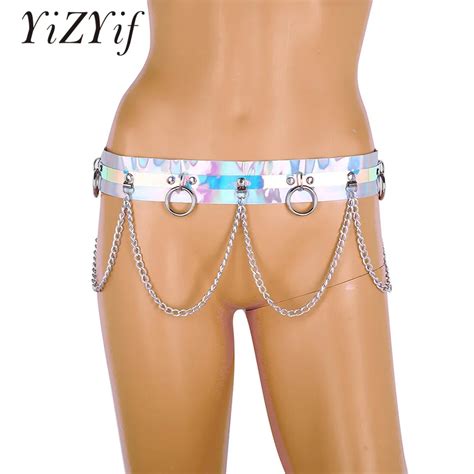 Yizyif Sexy Women Bondage Belt Fashion Punk Shiny Holographic Pvc