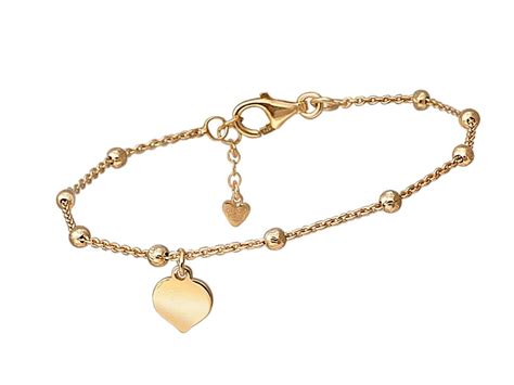 Pulsera forzada bolitas y corazón plata chapada oro