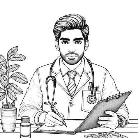 Doctor with diagnosis and medical record - free detailed coloring page