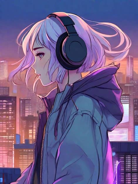 Premium Ai Image Anime Girl With Headphones And Jacket Finds Tranquility On Rooftop