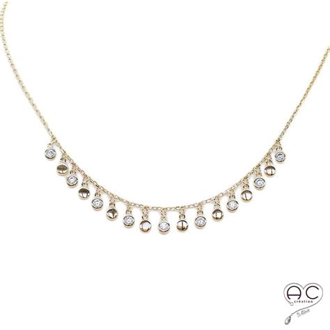 Collier Ras Du Cou Brillant Pampilles Plaqué Or Fin Joaillerie Femme