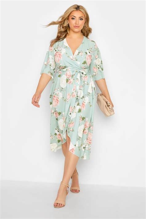 Yours London Plus Size Sage Green Floral Wrap Dress Yours Clothing