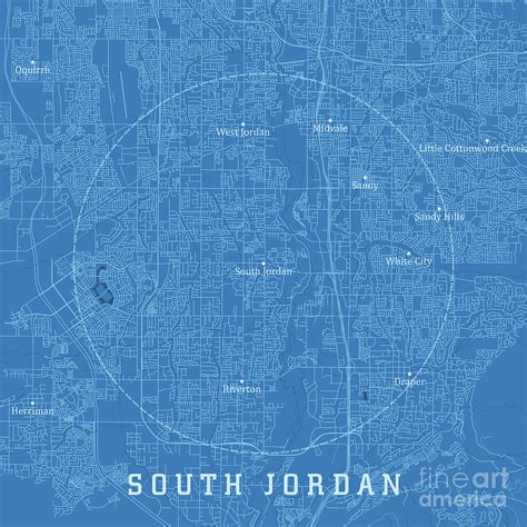 South Jordan Ut City Vector Road Map Blue Text Digital Art By Frank