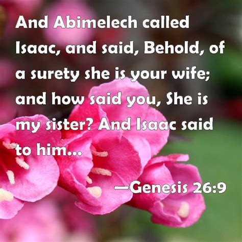 Genesis 26 9 And Abimelech Called Isaac And Said Behold Of A Surety