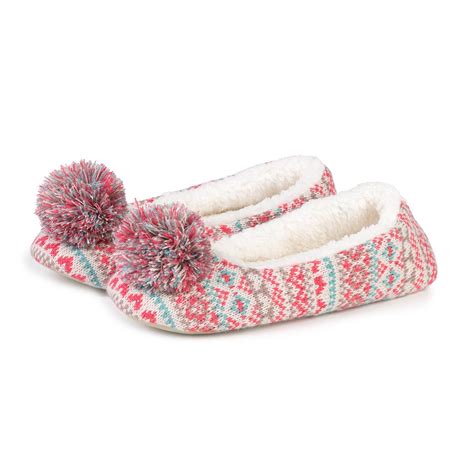 Totes Ladies Knit Pom Pom Ballet Slippers Totes Isotoner