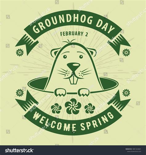 Happy Groundhog Day Card Design With Cute Royalty Free Stock Vector