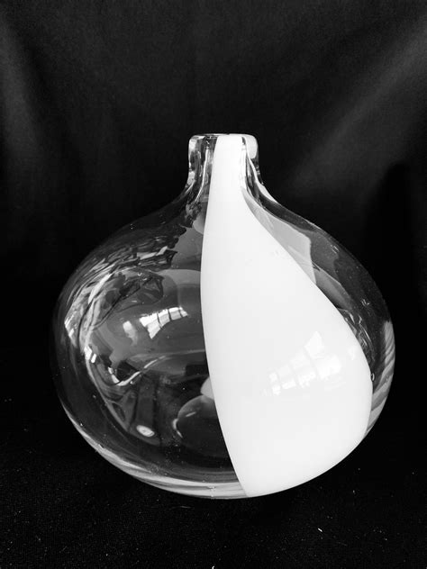 Hand Blown Glass Sphere Vase Clear With White Stripe Etsy