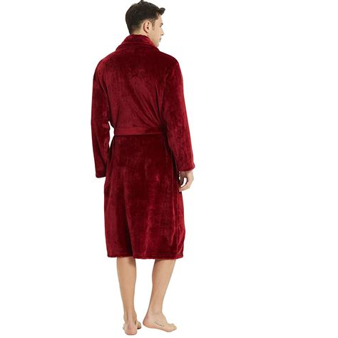 U2skiin Mens Plush Fleece Robe With Pockets Shawl Collar Bathrobe Clothing Dark Red S M