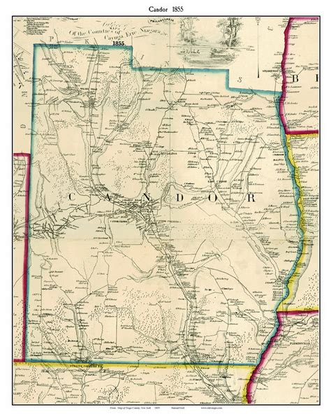 Candor New York 1855 Old Town Map Custom Print Tioga Co OLD MAPS