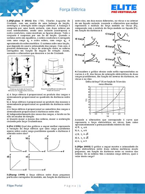 Forca Eletrica Exercicios Pdf Carga Elétrica Física