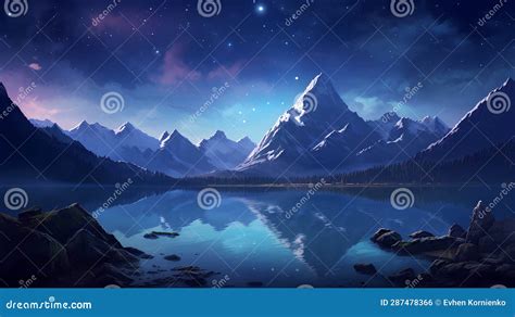 Mountain Landscape with Beautiful Starry Night Sky and Mountains Stock ...