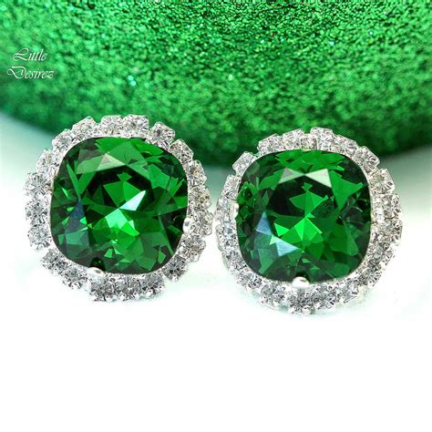 Dark Green Stud Earrings Emerald Studs DM50S – Little Desirez Jewelry