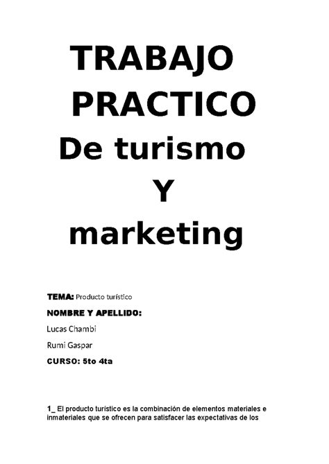 Trabajo de lucas muy importante - TRABAJO PRACTICO De turismo Y