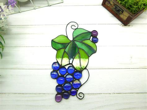 Stained Glass Grapes Glass Grape Leaf With Berries Unusual Etsy