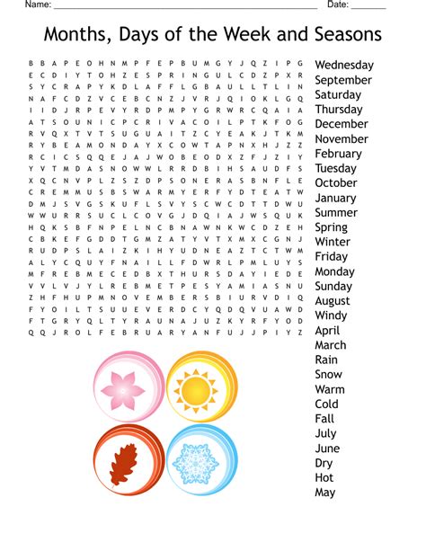 Months Days Of The Week And Seasons Word Search Wordmint