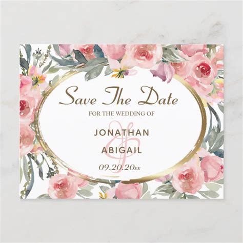 Blush Pink Floral Gold Frame Wedding Save The Dave Announcement