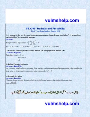 STA301 Short Notes 23 To 45 Final Term By Junaid STA 301