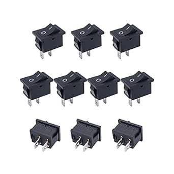 10Pcs AC 250V 6A 125V 10ABlack ON Off SPST 2 Pin 2 Position Mini Boat