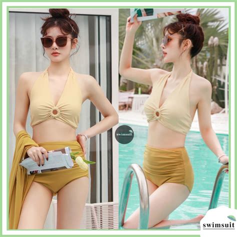 Jual Swimsuit Set Bikini Baju Renang Wanita Dengan Selendang Beachwear