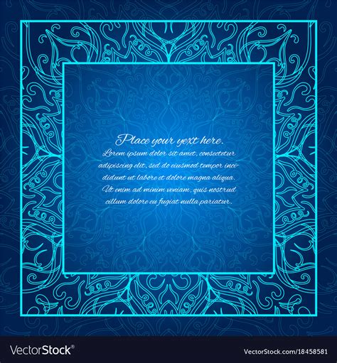 Blue border lace invitation glowing mandala Vector Image