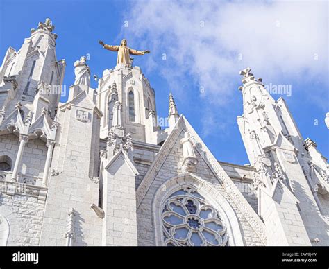 Temple Sacred Heart Of Jesus Facade On The Top Of Mount Tibidabo In