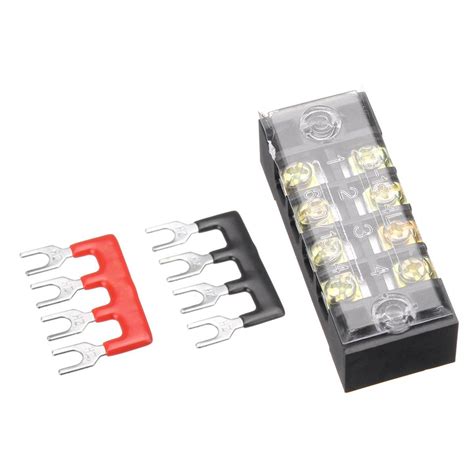 600v 15a dual rows 4 position screw terminal strip red/black pre ...