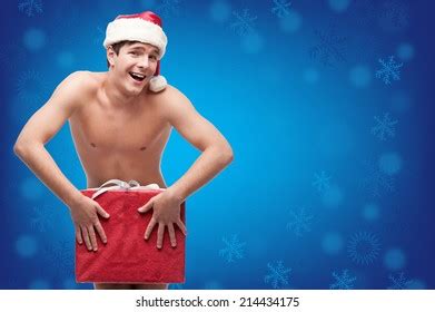 Funny Naked Man Holding Red Gift Stock Photo 214434175 Shutterstock