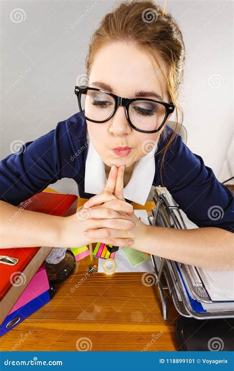 Business Woman In Office Being Focused Stock Image Image Of Folder