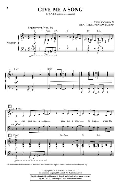 Give Me A Song by Heather Sorenson - 4-Part - Digital Sheet Music | Sheet Music Plus