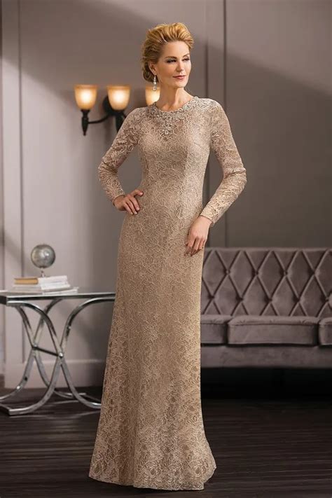 Champagne Lace Long Sleeve Mermaid Mother Of The Bride Dresses