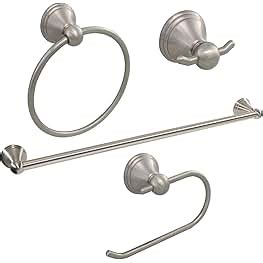 BHP Waterfront Euro Piece Bath Accessories Set With 24 Towel Bar Satin