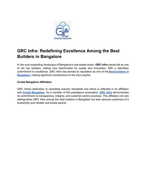 Ppt Grc Infra Redefining Excellence Among The Best Builders In