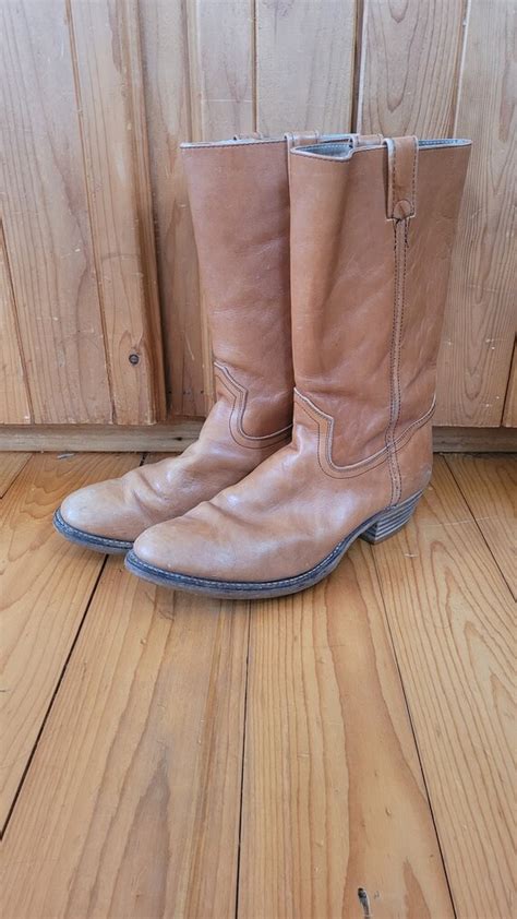 Vintage Men's Brown Leather Cowboy Boots - retro 1980… - Gem