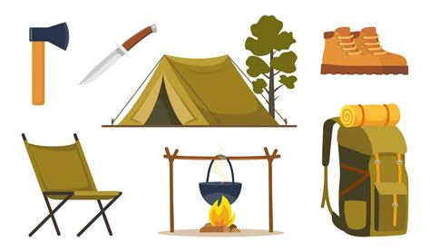 Camping And Hiking Equipment Set Big Collection Of Elements Or Icons