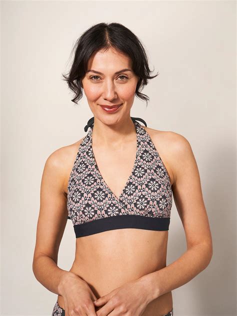 Sunshine Reversible Bikini Top In BLACK MULTI White Stuff