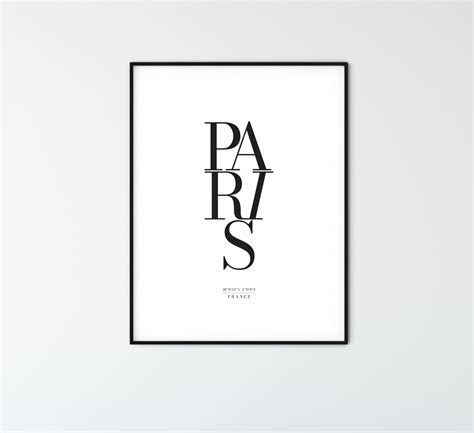 Paris City Name Typography Poster With Map Coordinates Etsy