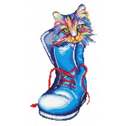 Kreuzstichvorlage PDF Katze In Einem Schuh