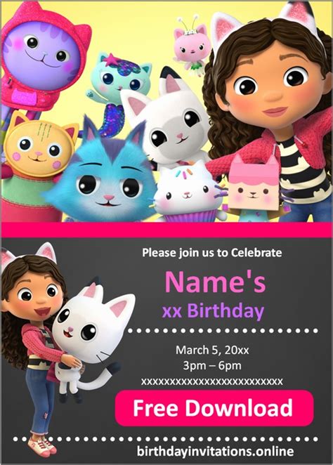 Gabby's Dollhouse Invitations Birthday Invitations