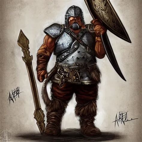 Dwarf Fighter Wearing Chainmail Armor Holding A Large Stable Diffusion