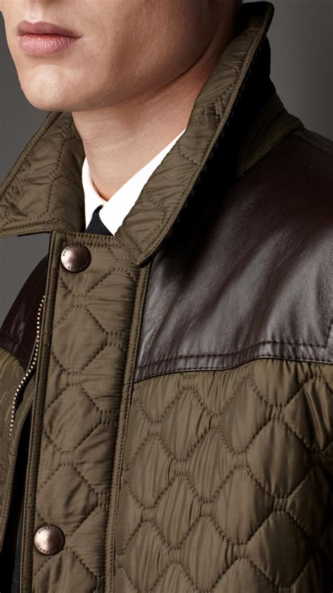 Burberry Leather Detail Quilted Field Jacket In Green For Men Lyst