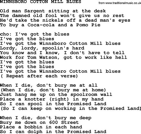 Winnsboro Cotton Mill Blues By The Byrds Lyrics With Pdf