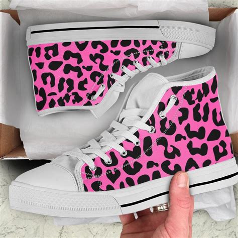 Pink Leopard Print Animal Print High Top Shoes Sneakers Etsy