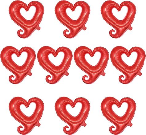 Amazon BIEUFBJI Red Hook Heart Foil Balloon 10 Pack Love Heart