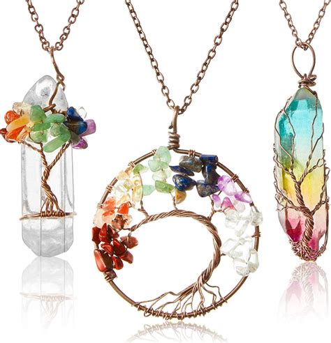 Hicarer 3 Pièces Pendentif Arbre de Vie Collier Pendentif en Cristal de