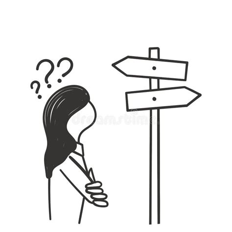 Hand Drawn Doodle Woman Confused By The Signpost Illustration Stock